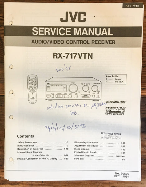 JVC RX-717VTN RX-717 VTN Receiver Service Manual *Original*