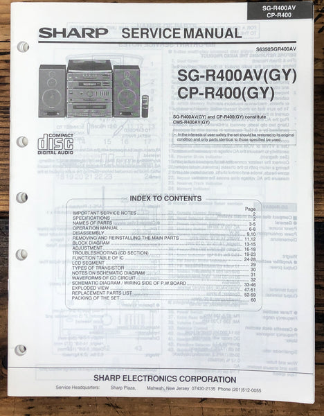Sharp SG-R400 CP-R400 Stereo Service Manual *Original*