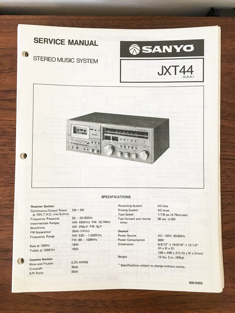 Sanyo JXT 44 JXT44 Stereo Service Manual *Original* – Vintage Audio ...