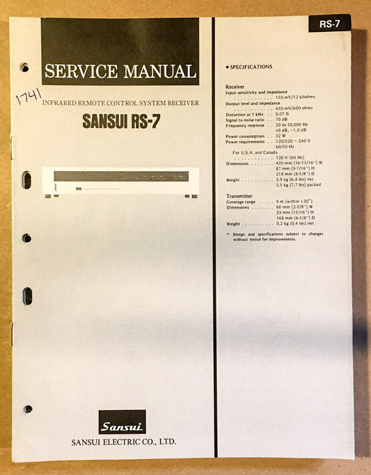Sansui RS-7 Control System Receiver Service Manual *Original*