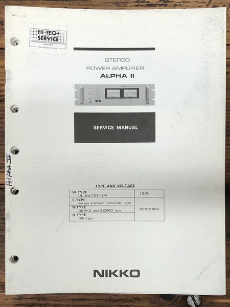 Nikko Alpha 2 Amplifier  Service Manual *Original*