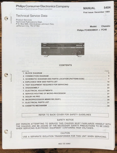 Philips FC40 FC-40 Cassette  Service Manual *Original*