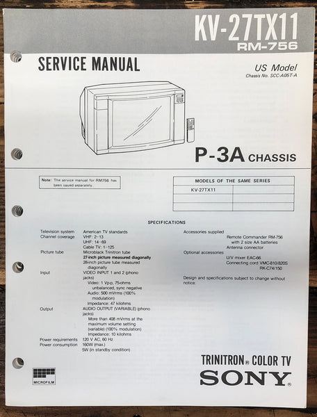 Sony KV-27TX11 TV  Service Manual *Original*