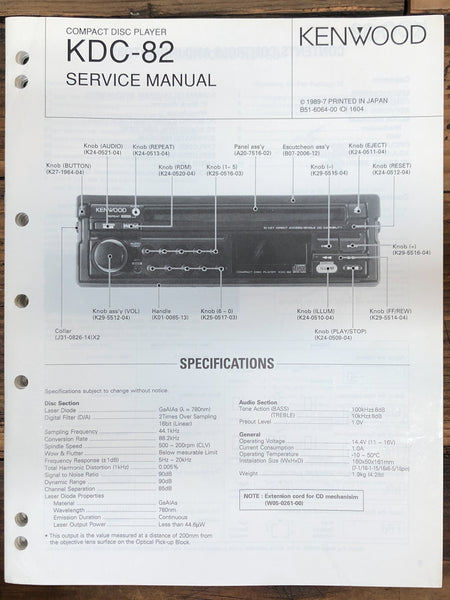 Kenwood KDC-82 Radio  Service Manual *Original*