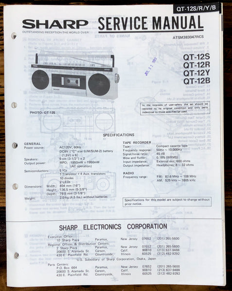 Sharp QT-12S -12R -12Y -12B Radio Service Manual *Original*