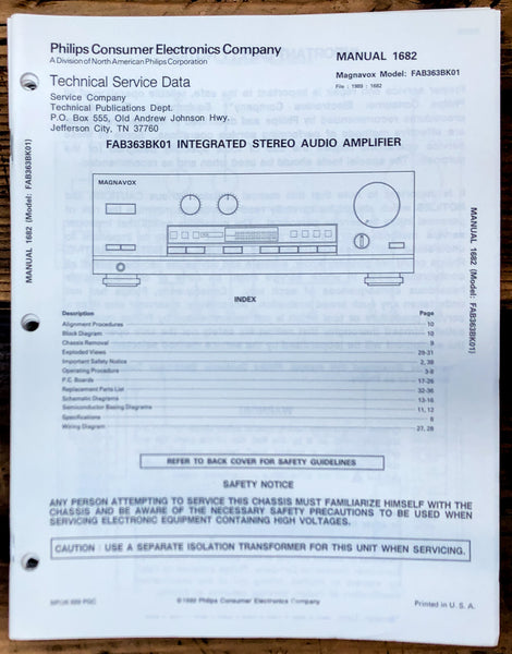 Magnavox FAB363 Stereo  Service Manual *Original*