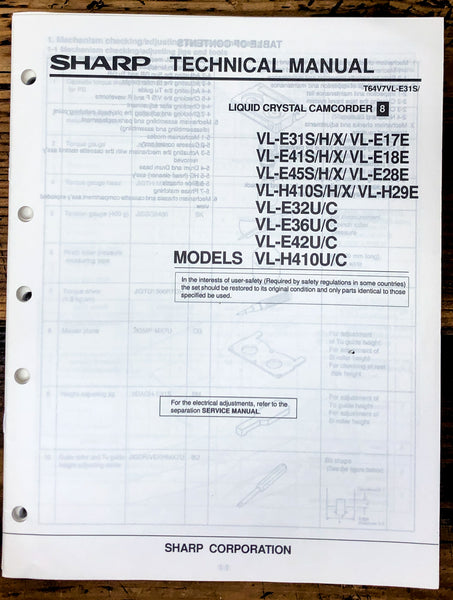 Sharp VL-E31S E41S E45S H410S Camcorder Service Manual *Original*