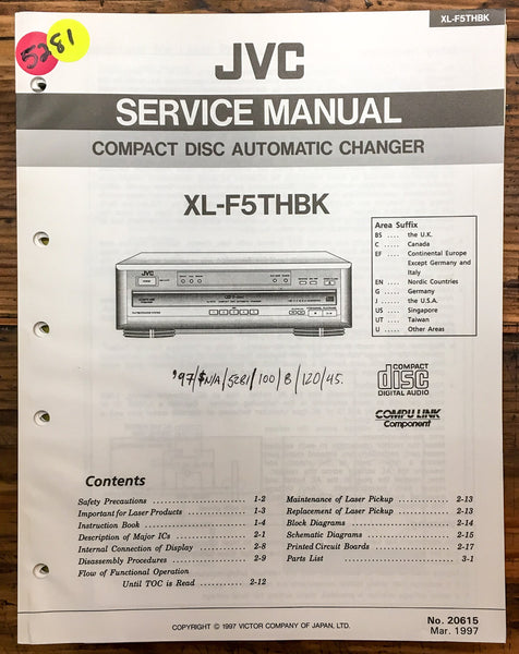 JVC XL-F5TH CD Player  Service Manual *Original*