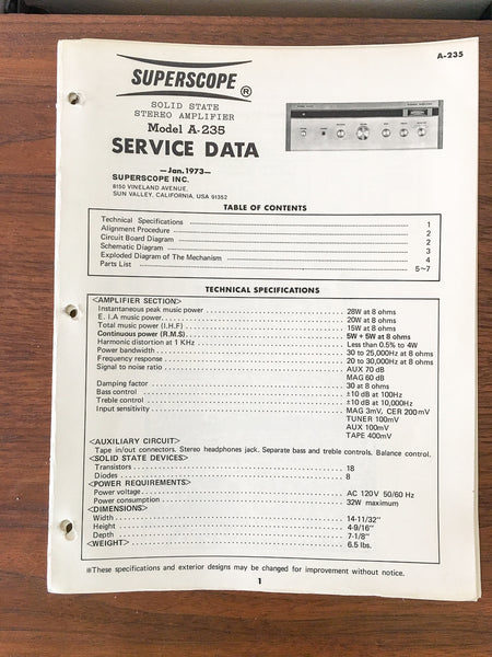 Superscope A-235 Amplifier Service Manual *Original*