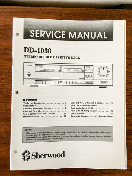 Sherwood DD-1030 Cassette Service Manual *Original*