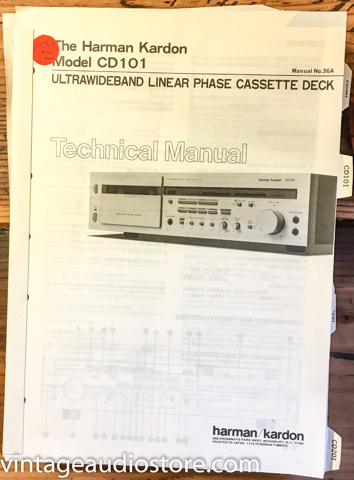 Harman Kardon CD101 CD 101 Cassette  Service Manual *Original*