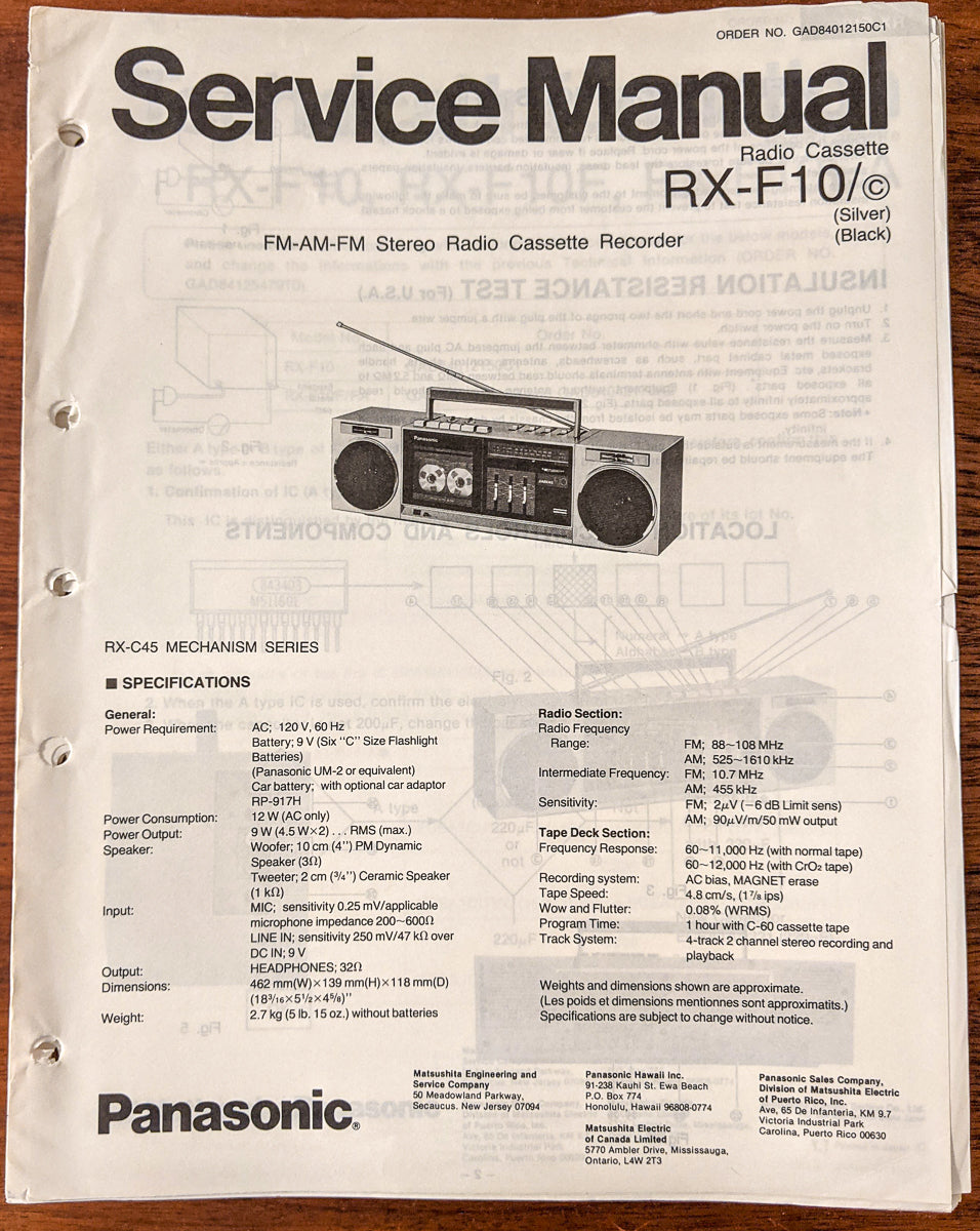 Panasonic RX-F10 Radio Cassette Service Manual *Original*