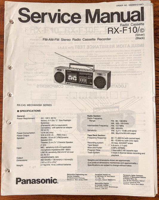 Panasonic RX-F10 Radio Cassette Service Manual *Original*
