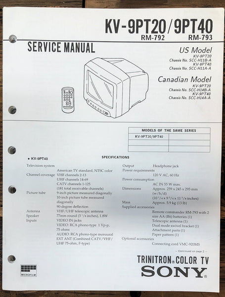 Sony KV-9PT20 KV-9PT40 TV  Service Manual *Original*