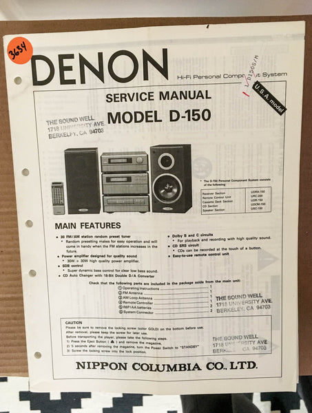 Denon D-150 Stereo System Service Manual *Original*