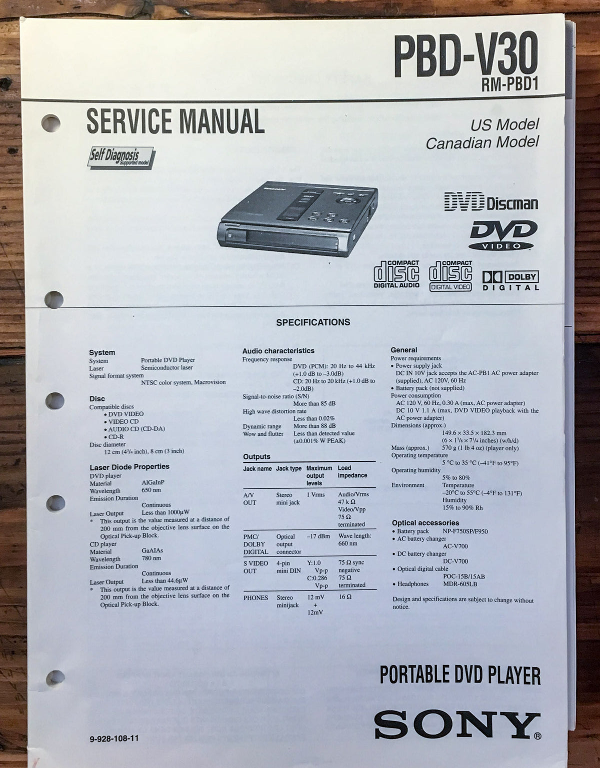 Sony PBD-V30 DVD Player  Service Manual *Original*