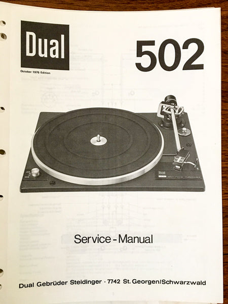 Dual 502 Record Player / Turntable Service Manual *Original*