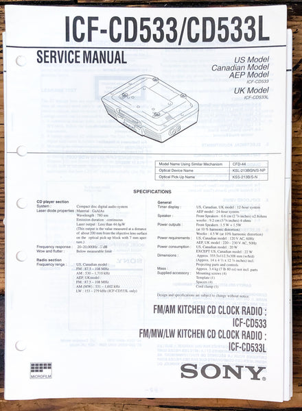 Sony ICF-CD533 ICF-CD533L Radio  Service Manual *Original*