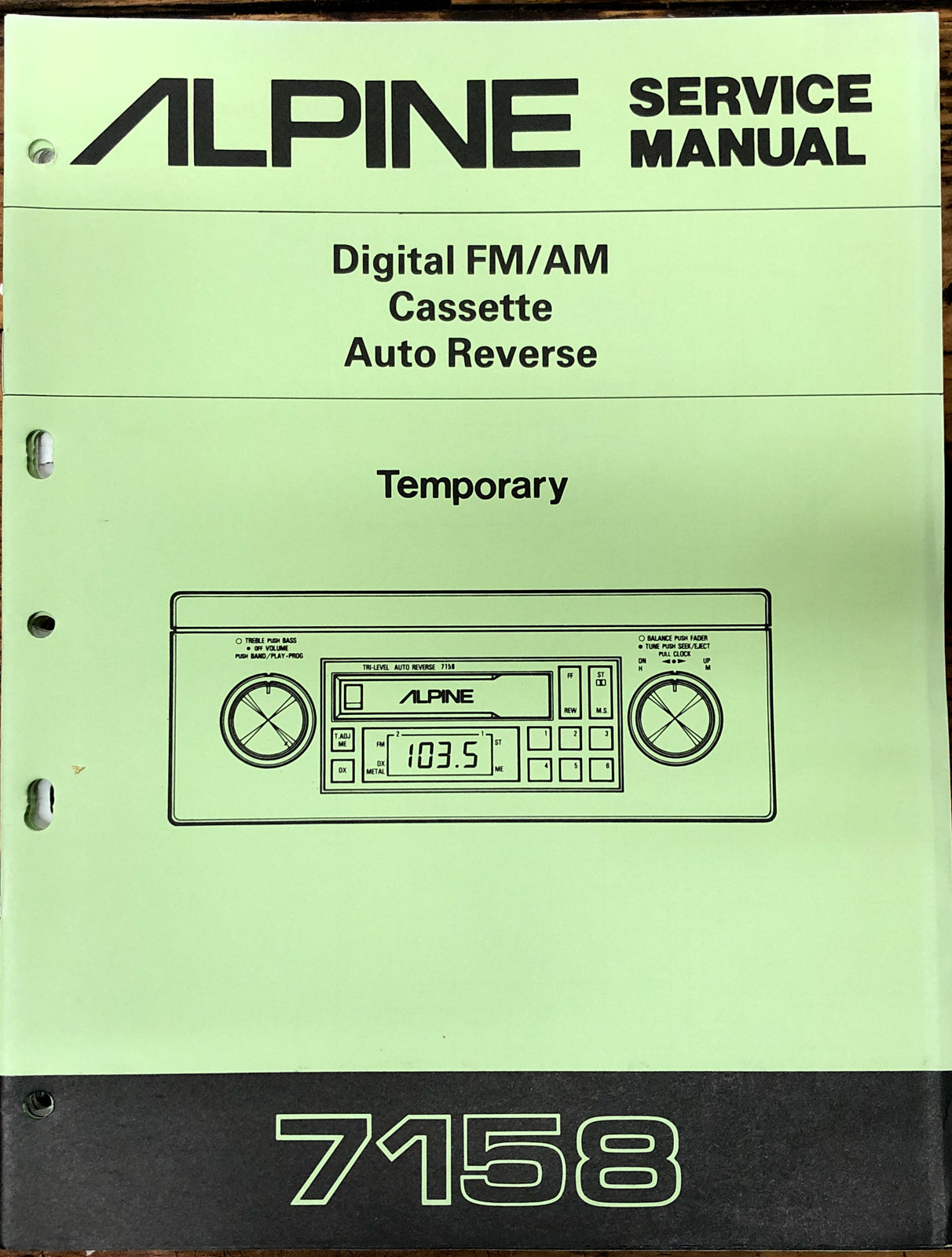 Alpine Model 7158 Car Stereo Temp. Service Manual *Original*