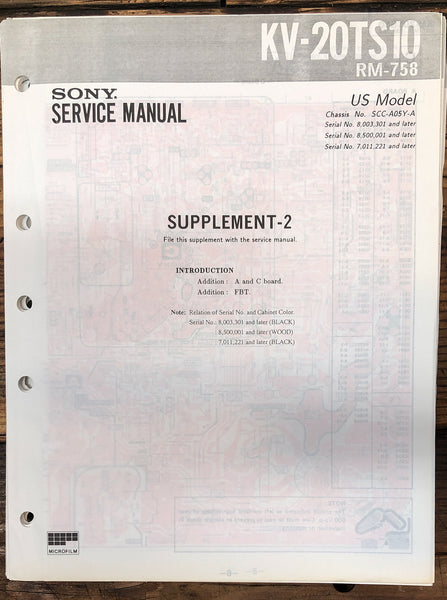 Sony KV-20TS10 TV Supp. Service Manual *Original*