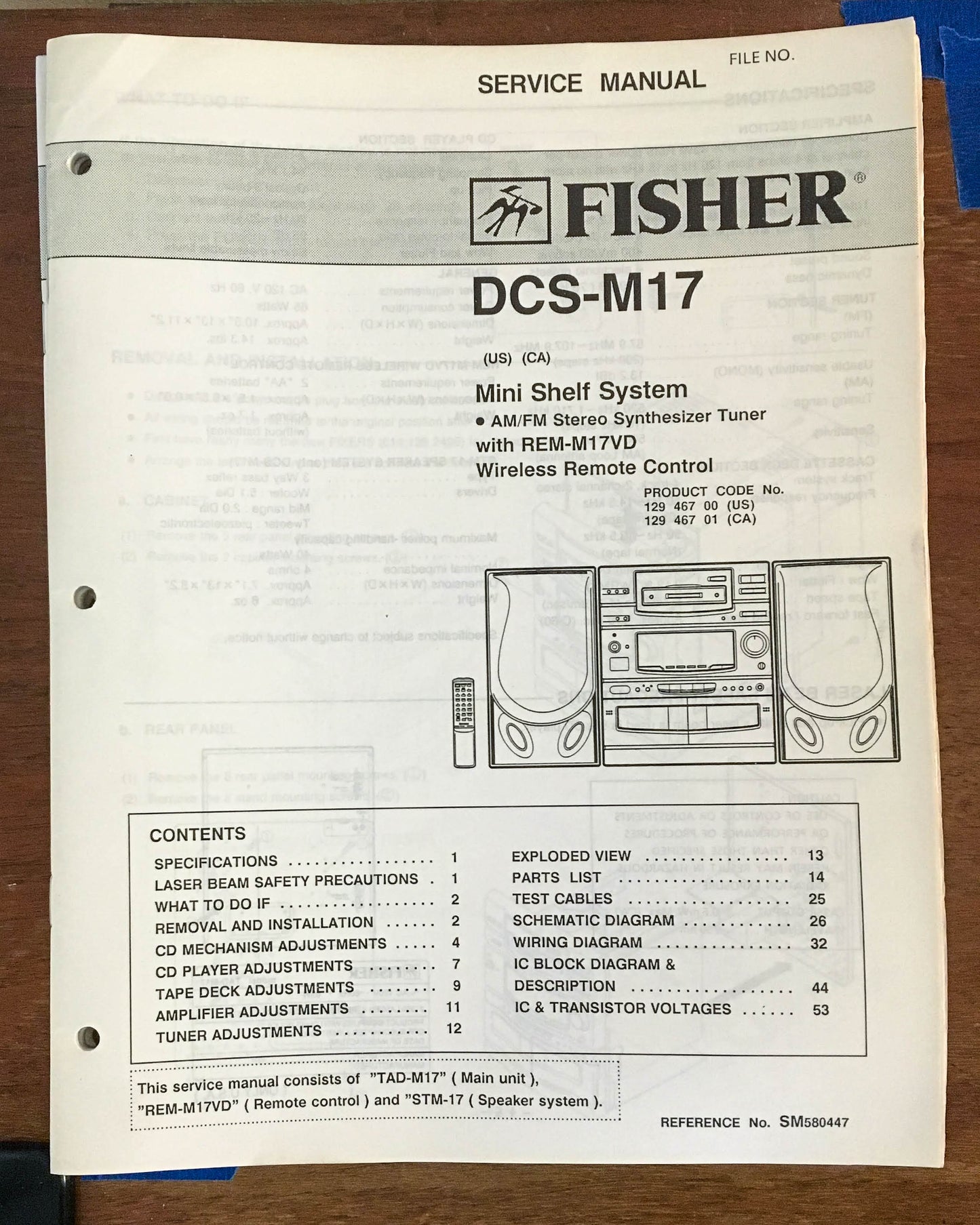 Fisher DCS-M17 Mini Stereo System Service Manual *Original*