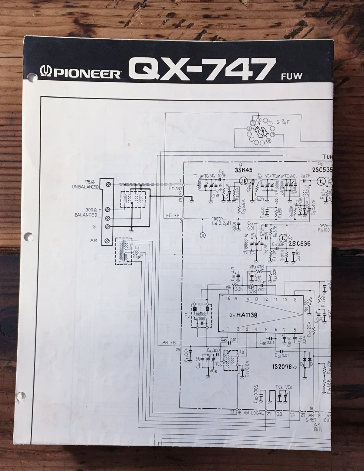 Pioneer QX-747 FUW Receiver Large Fold Out Schematic Sheet *Original*