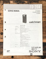 Sony FD-20A TV  Service Manual *Original* #1