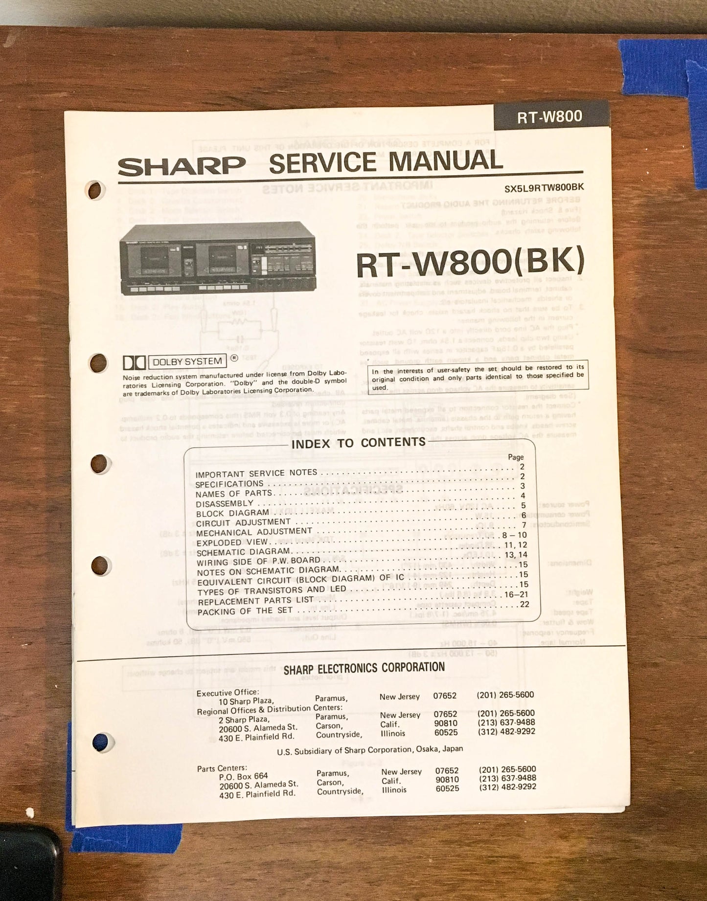 Sony RT-W800 Cassette Service Manual *Original*