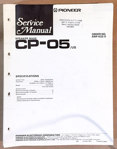 Pioneer CP-05 SPEAKER BASE Service Manual *Original*