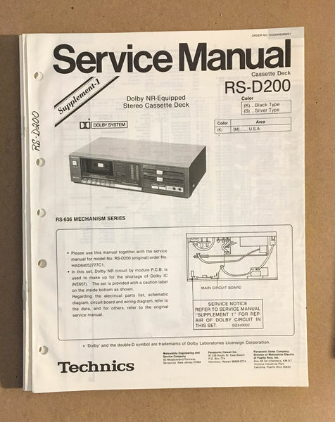 Technics / Panasonic RS-D200   Service Manual Supplement *Original*