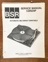 BSR C205/24P  Record Player / Turntable  Service Manual *Original*