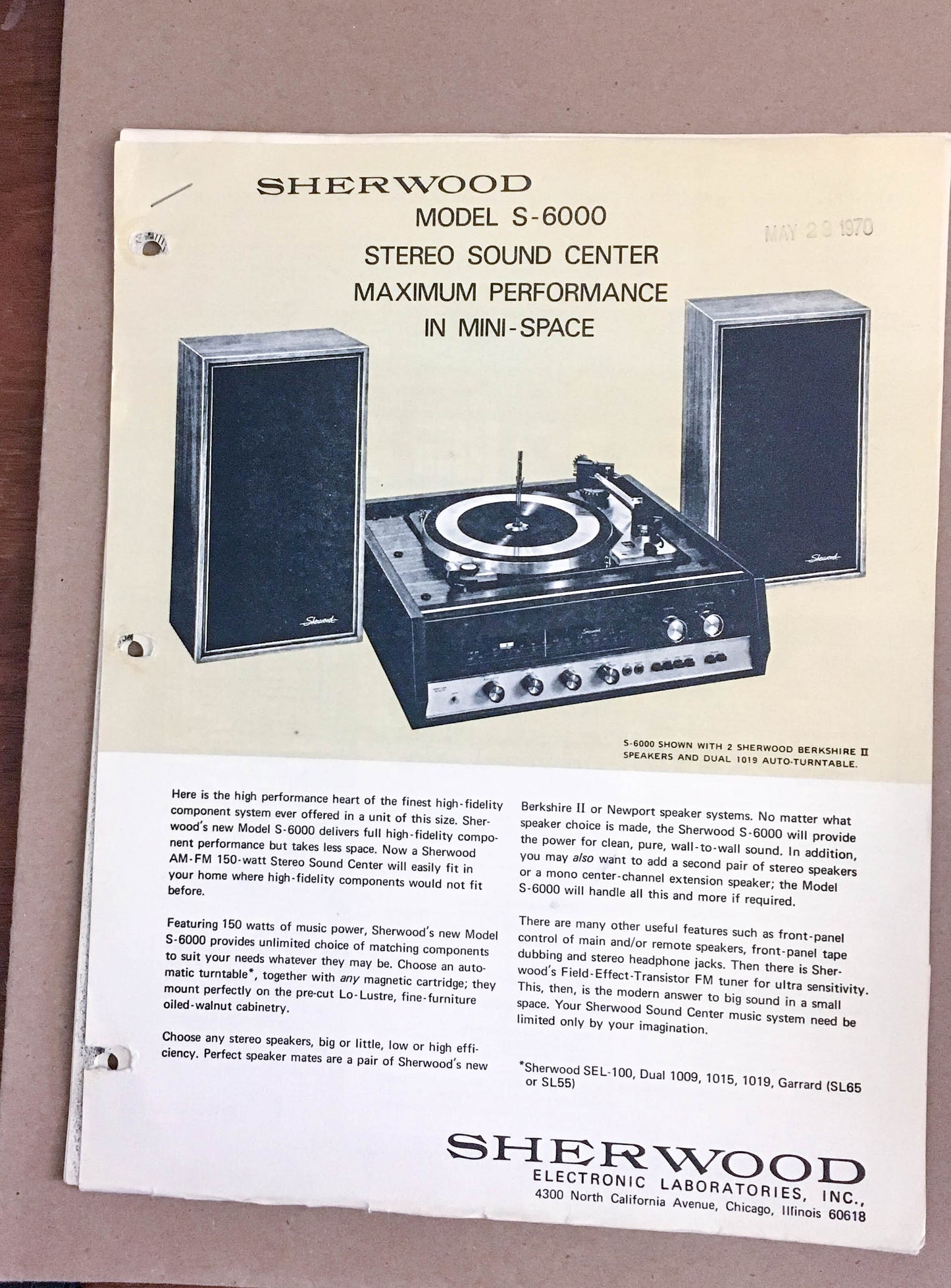 Sherwood S-6000 Sound Center  Service Manual *Original*