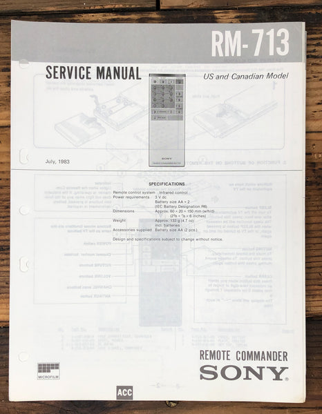 Sony RM-713 Remote Control  Service Manual *Original*