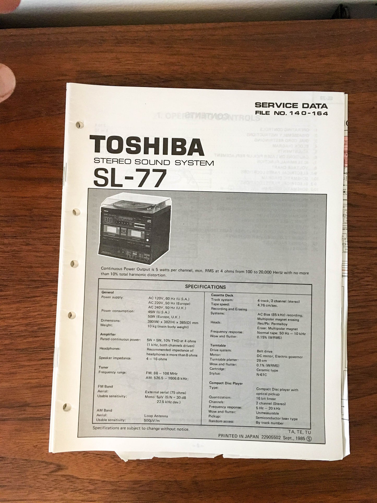 Toshiba SL-77 STEREO Service Manual *Original*