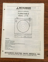 Mitsubishi LT-76 Record Player / Turntable Service Manual *Original*