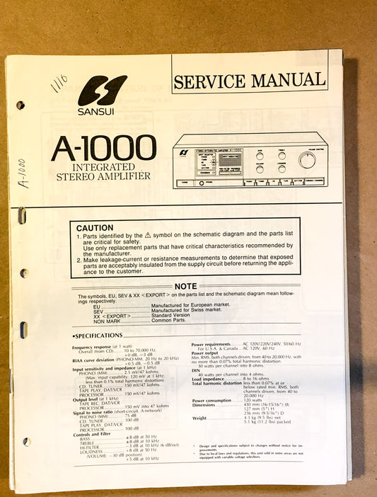Sansui AU-1000 Amplifier Service Manual *Original*