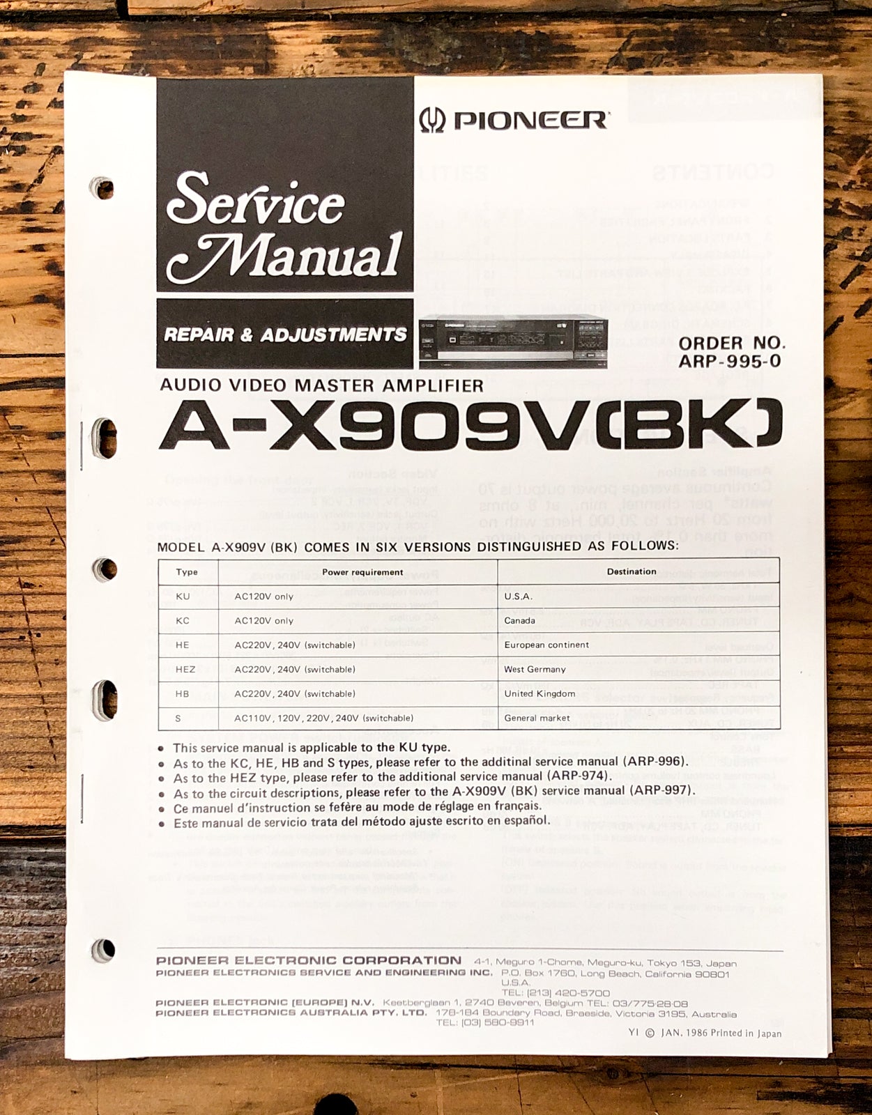 Pioneer A-X909 Amplifier Service Manual *Original* #1