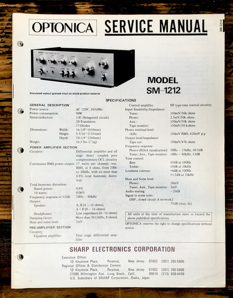 Sharp SM-1212 Amplifier Service Manual *Original*