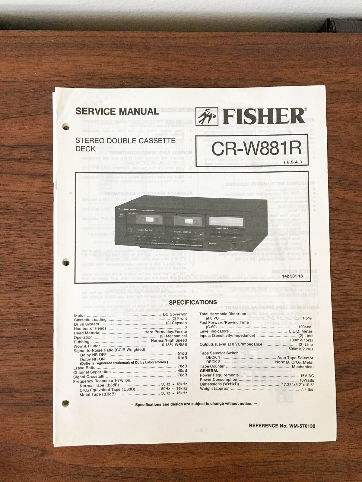 Fisher CR-W881R Cassette Service Manual *Original*