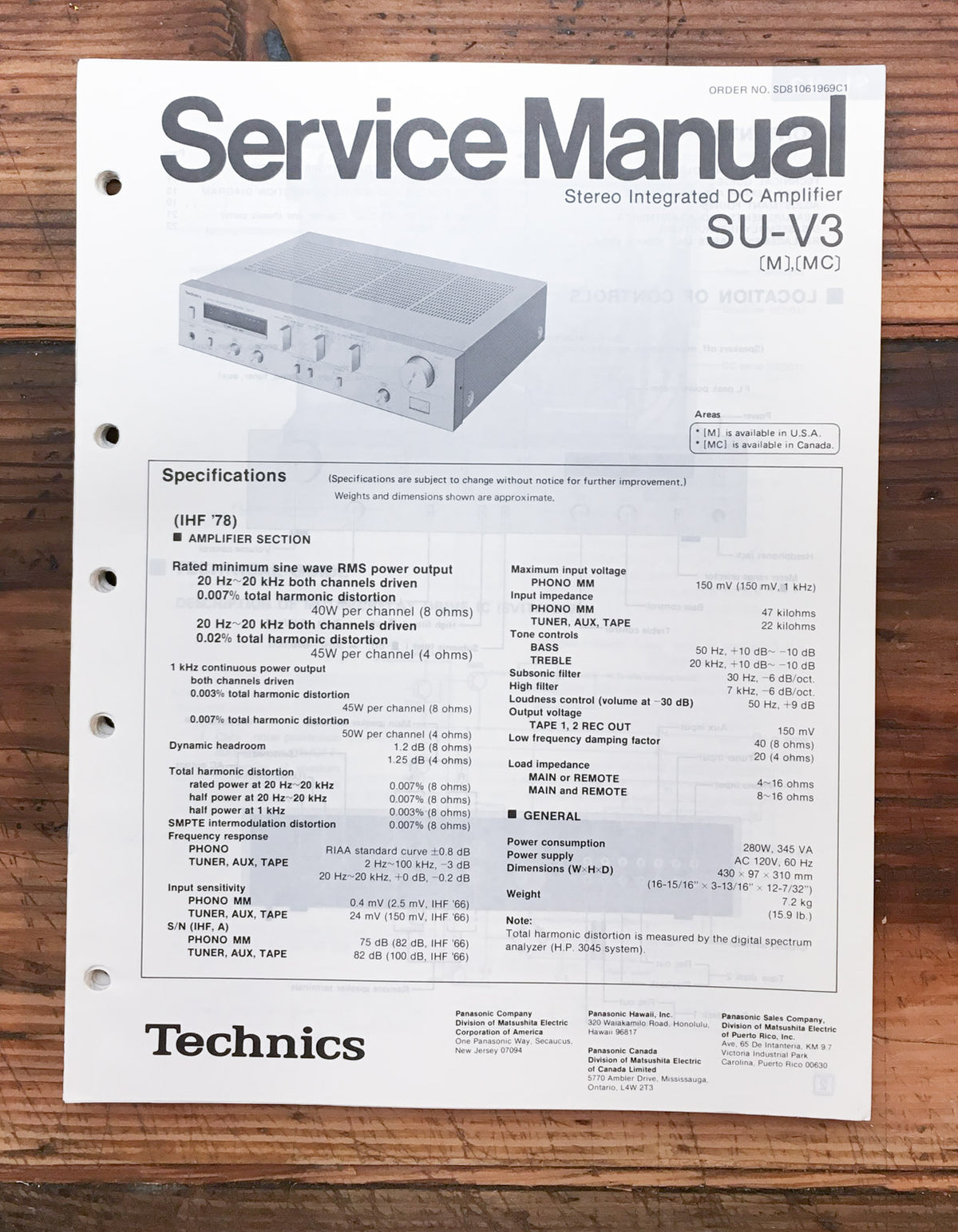 Technics SU-V3 Amplifier  Service Manual *Original*