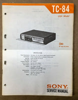 Sony TC-84 Cassette Tape Player Service Manual *Original*