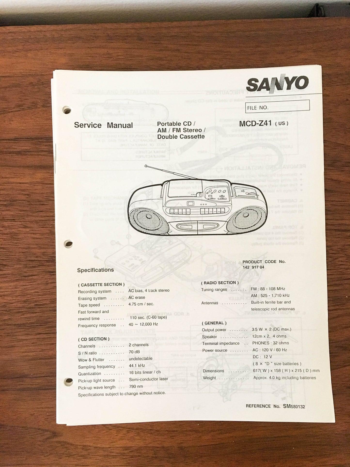 Sanyo MCD-Z41 Boombox Stereo Service Manual *Original*