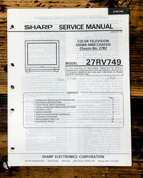 Sharp 27RV749 TV / Television Service Manual *Original*