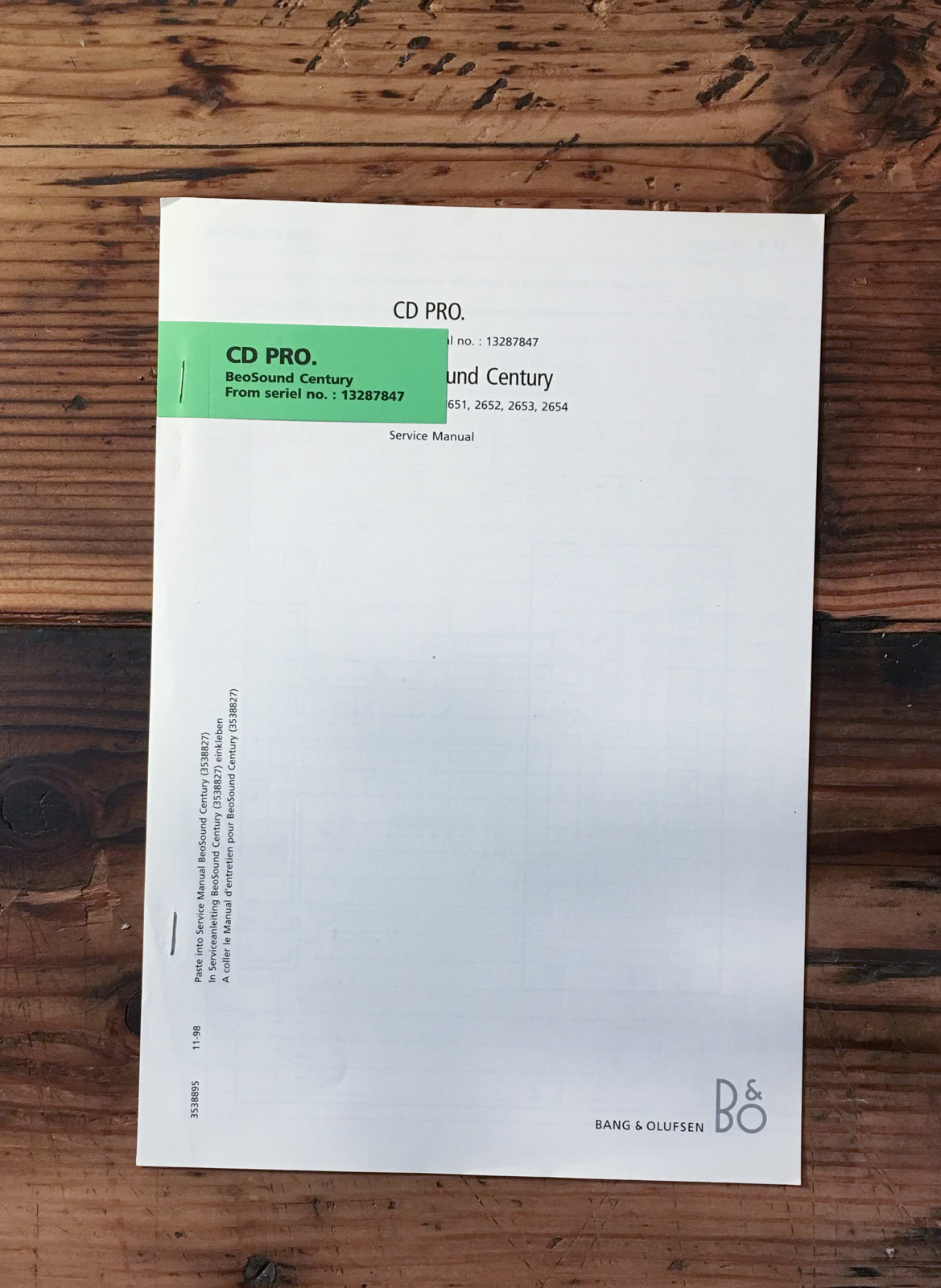 B&O Bang Olufsen CD PRO Beosound Century Service Manual *Original*