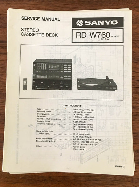 Sanyo RD W760 Cassette Deck Service Manual *Original*
