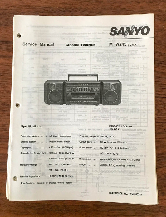 Sanyo M W245 Boombox / Radio Cassette Service Manual *Original*