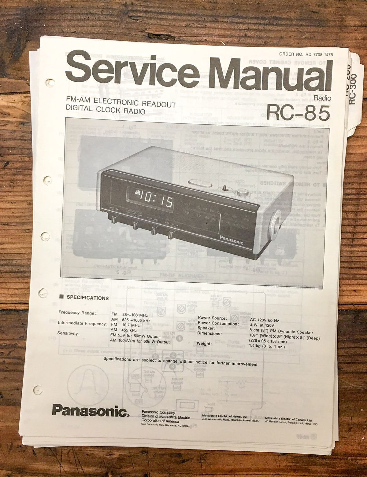 Panasonic RC-85 Radio  Service Manual *Original*