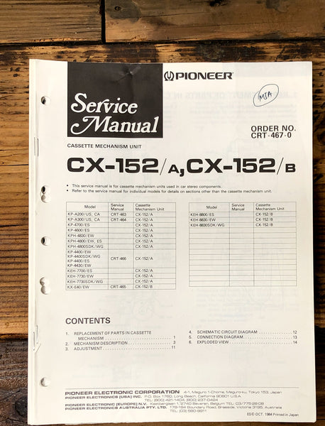 Pioneer CX-152 A B Cassette Mechanism  Service Manual *Original* #1