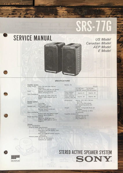 Sony SRS-77G Speaker  Service Manual *Original*