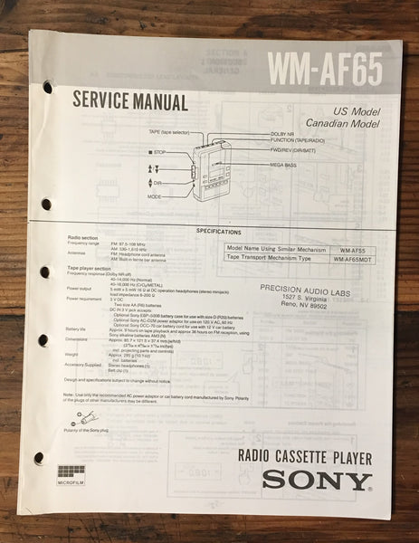 Sony WM-AF65 Cassette Service Manual *Original*